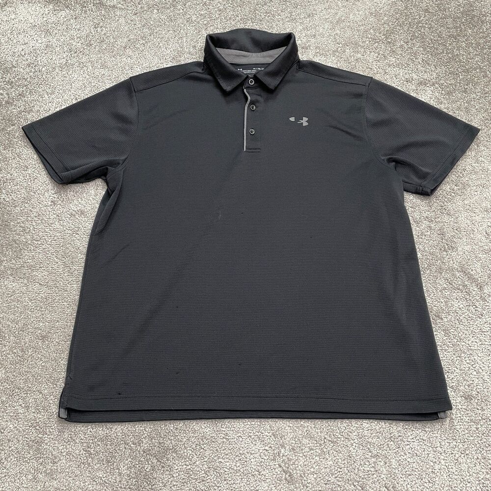 Under Armour Loose Fit Polo Shirt Mens XL Black Stretch Thick Active Polo Tennis